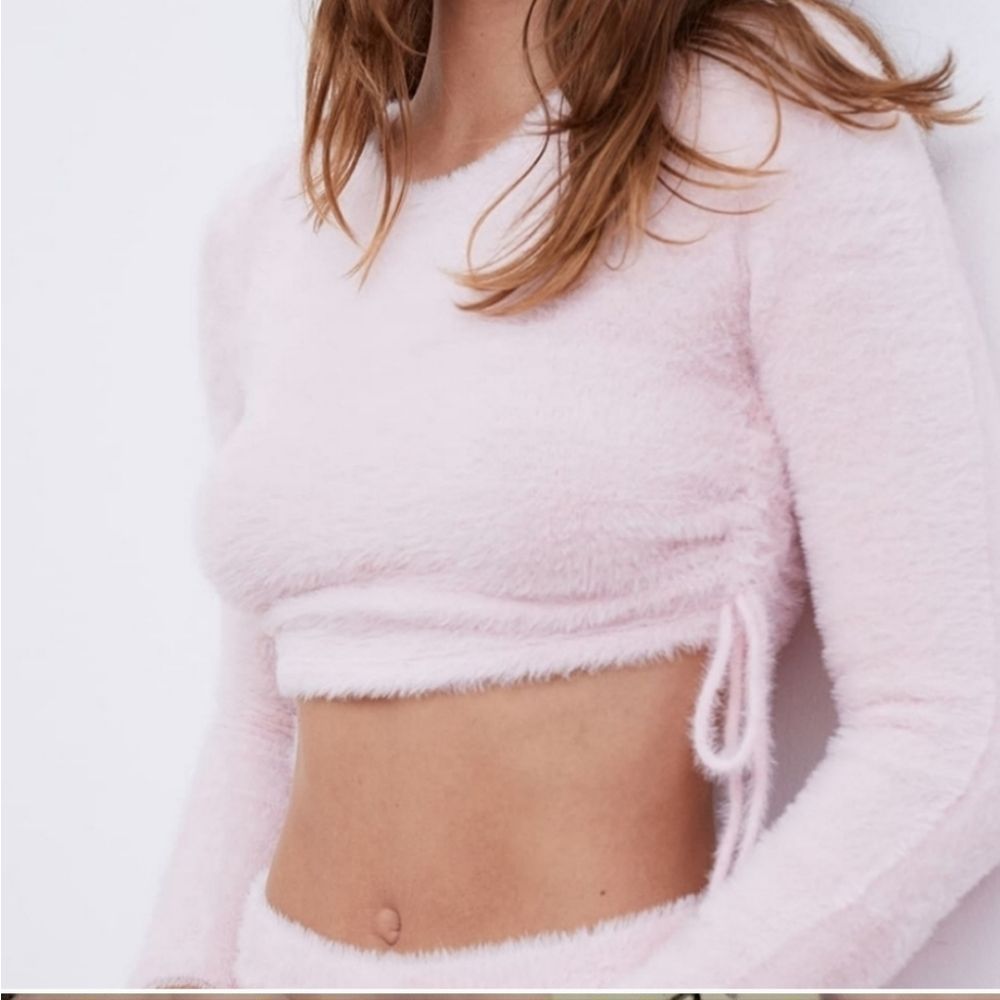 For Love & Lemons - Barely Pink Faux Mohair Cropped Sweater -size small